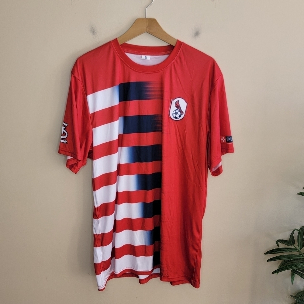 St. Louis Cardinals & City SC Red White Navy Striped Soccer Jersey 2024 Size XL